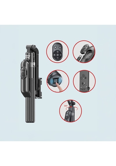 Jmary Kt-299 360 Derece Dönebilen Kablosuz Kumandalı Tripod Ve Selfie Çubuğu Siyah