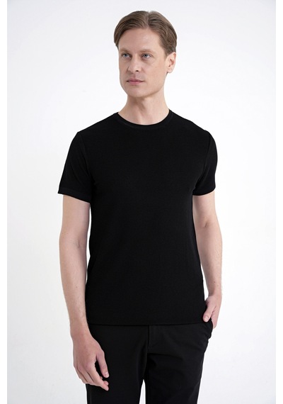 Efor Comfort Fit Rayon Karışımlı Siyah Bisiklet Yaka Tişört Ts 925