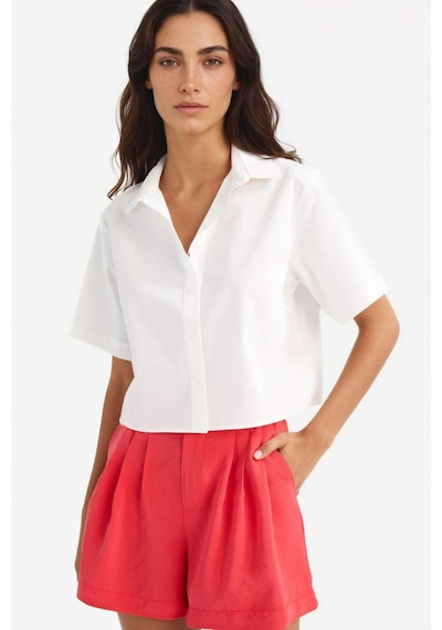 Defacto Regular Fit Poplin Kısa Kollu Beyaz Gömlek F8580ax25smwt34 Beyaz