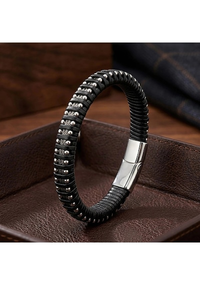 Moncuk Design Çelik Halat Ve Çelik Damla Zincir Siyah Deri Dolama Bileklik 33514b1d8 Çok Renkli 14964704