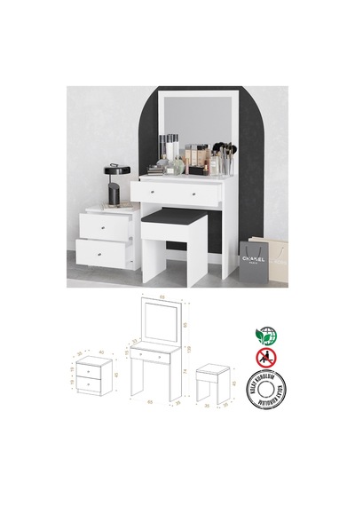 Decormet Nice Makyaj Masası Beyaz Beyaz