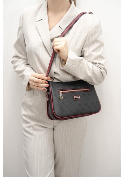 Silver Polo Sp818 Kadın Çapraz Çanta Monogram Antrasit-bordo