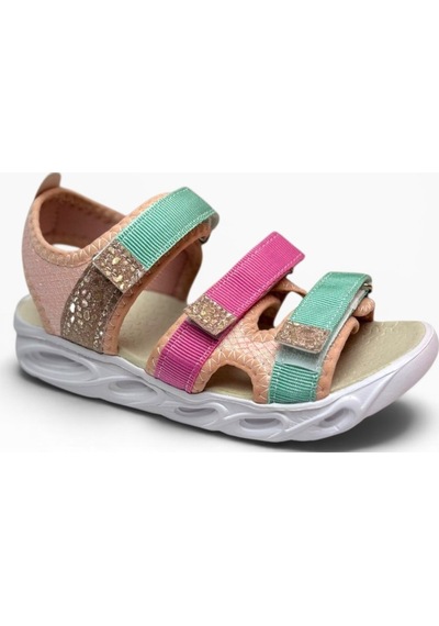 Arzen Bebe 231-26 3 Cırtlı Anatomik Kız Çocuk Sandalet Somon Yeşil Pembe 31-35