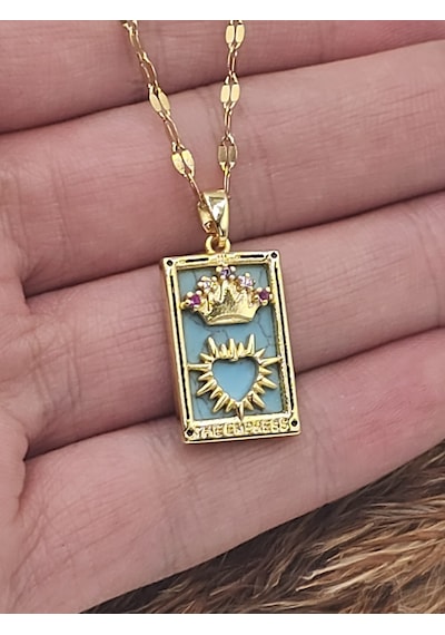 The Empress Tarot Kartı Çelik Kolye Altın