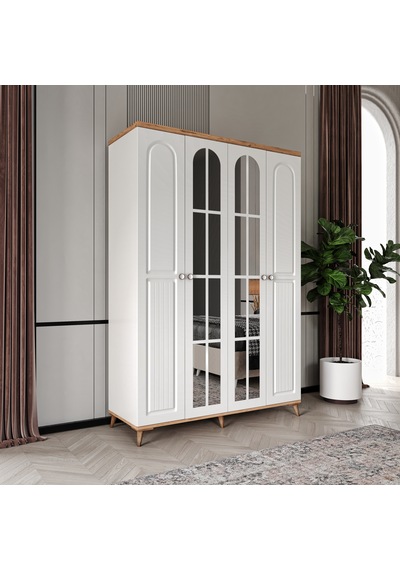 Bohem 4 Kapaklı Aynalı Komple Mdf Gardırop - Elbise Dolabı