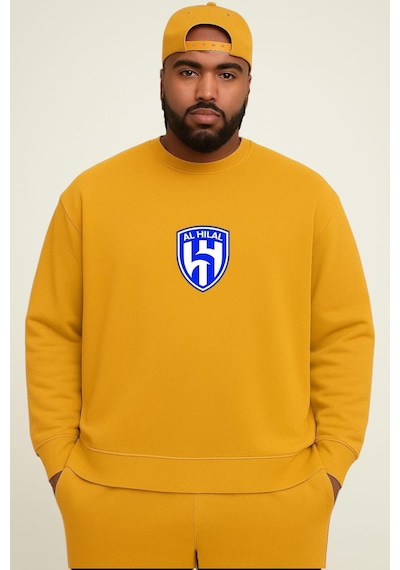Benroma Al Hılal Baskılı Büyük Beden Unisex Sweatshırt Sarı