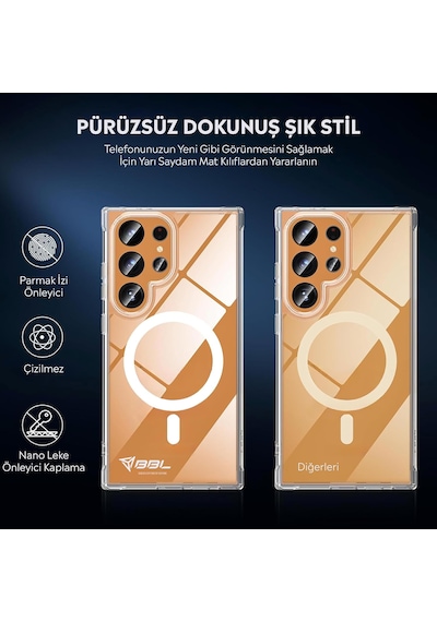Samsung Galaxy S25 Ultra İle Uyumlu Kılıf Kamera Korumalı M-safe Şarj Özellikli Şeffaf Z-london Sert Pc Kapak