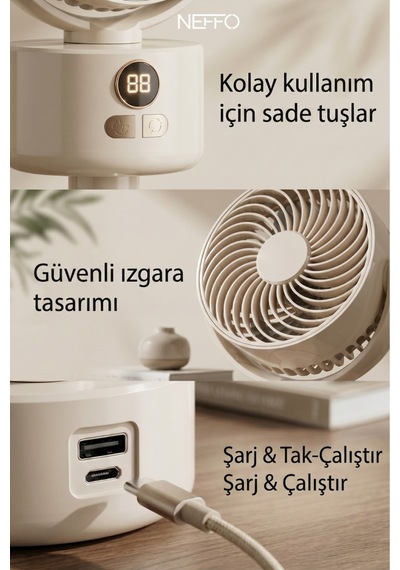 Neffo Taşınabilir Şarjlı Yükseklik Ayarlı Ve Ayaklı Masaüstü Fan Soğutucu Pervane