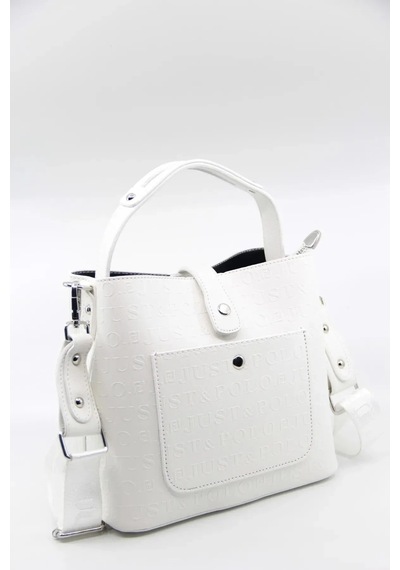Just Polo Kadın Ters Kilit Çıtçıt Kapama Arkası Cepli El Çantası 21x23cm Beyaz 11053692