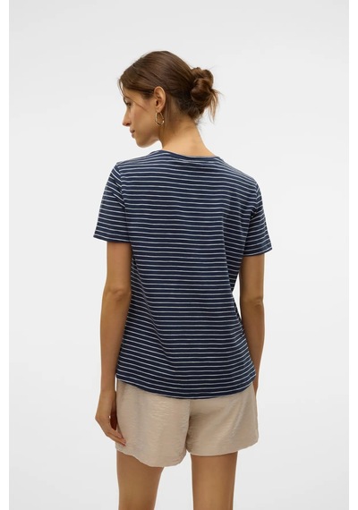 Vero Moda Kadın Vmsımone Kısa Kollu Pamuk T-shirt 10328170 Lacivert Lacivert