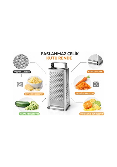 Lexroo Paslanmaz Çelik Kutu Rende, Çok Amaçlı 4 Yüzeyli Mutfak Re