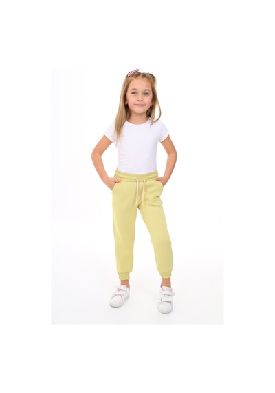 Kız Çocuk Nakış Baskılı Beli Paçası Lastikli Cepli Basic Jogger Eşofman Altı 3 İplik Şardonlu Açık Yeşil
