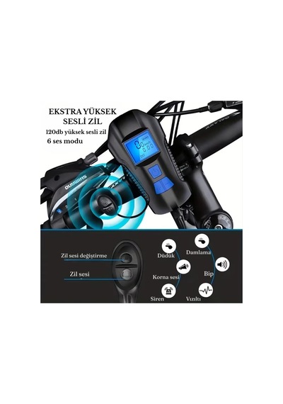 Şarjlı Bisiklet Lcd Hız Göstergesi Su Geçirmez Led Işık Km Ekran Kronometre Bisiklet Kornası Feneri Siyah - 796361556 Siyah