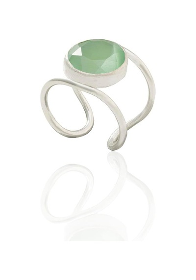 Kadir Jewellery 925 Ayar Gümüş Kaplama Zirkon Taşlı Kadın Minimal Yüzük Açık Yeşil