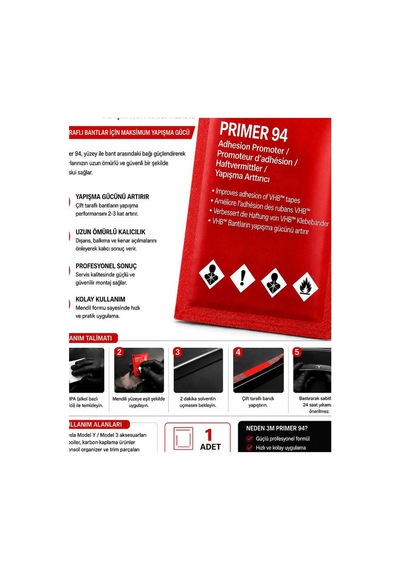 3m Primer 94 Bant Yapıştırıcı Arttırıcı Kuvvetlendirici Primer Mendil 1adet Evimdeyokyok