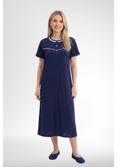 Mecit Pijama Mecit 6393 Lacivert Pamuklu Kadın Sabahlık Pijama Gecelik Seti