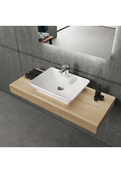 Q-Smooth Line Tezgah Üstü Lavabo Batarya Delikli 52x40 CM Beyaz