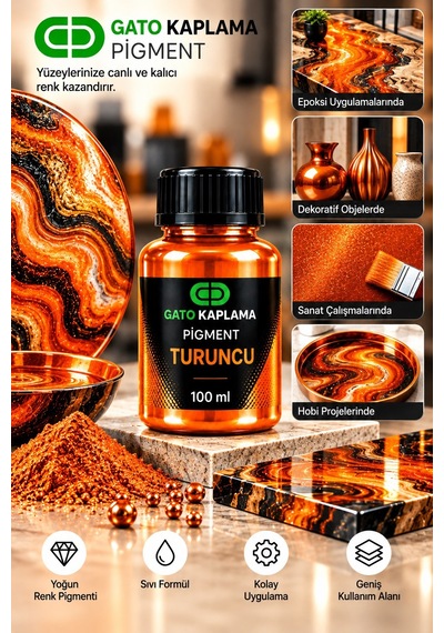 Gato Kaplama Solvent Bazlı Transparan Sıvı Pigment Boya 100 Ml Turuncu Renk Renklendirici
