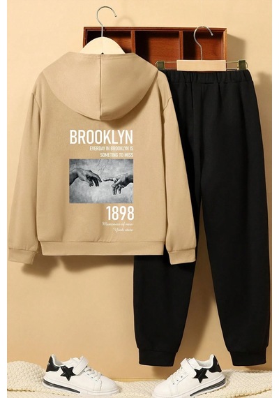 Uyguntarz Çocuk 1898 Brooklyn Baskılı Eşofman Takımı Bej