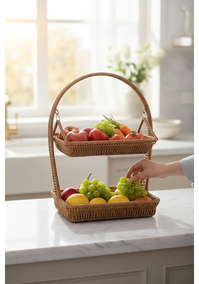Tr Rattan İki Katlı Meyve Sepeti Genel