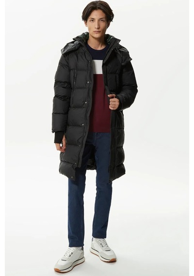 Lacoste Down Fill Parka Black Uzun Boy Kaz Tüyü Dolgulu Çıkartılabilir Kapüşonlu Erkek Parka Siyah