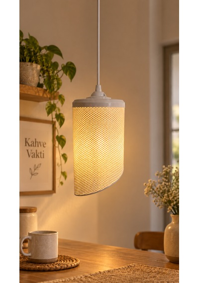 Spiral Tekli Sarkıt Avize Modern Özel Tasarım Salon Mutfak G95 Rustik Led Ampul Hediyeli Beyaz