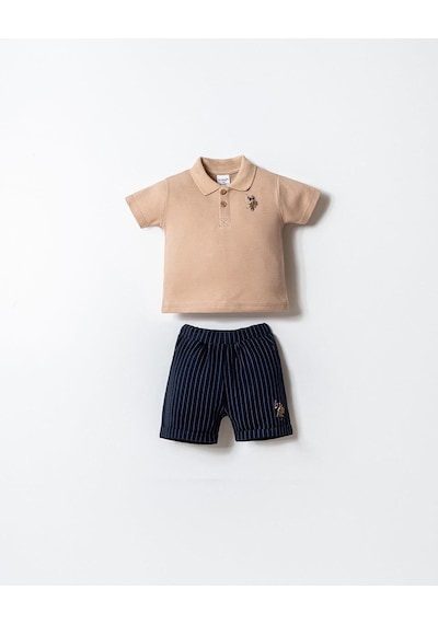 U.S. Polo Assn. Erkek Bebek 2 Li Şort T-şhirt Takım Bej-2264 Bej