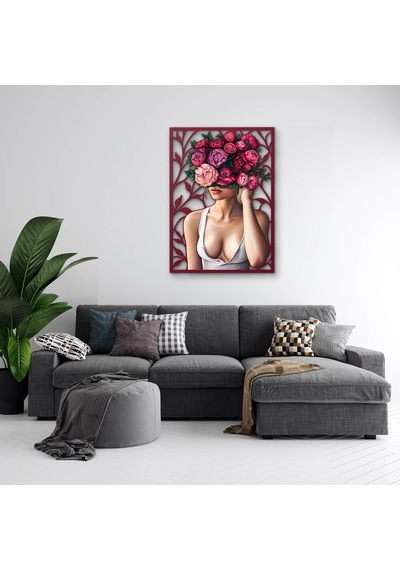 Gül Taçlı Kadın Portresi - Metal Tablo - Dec0295 68 X 95 Cm Çok Renkli