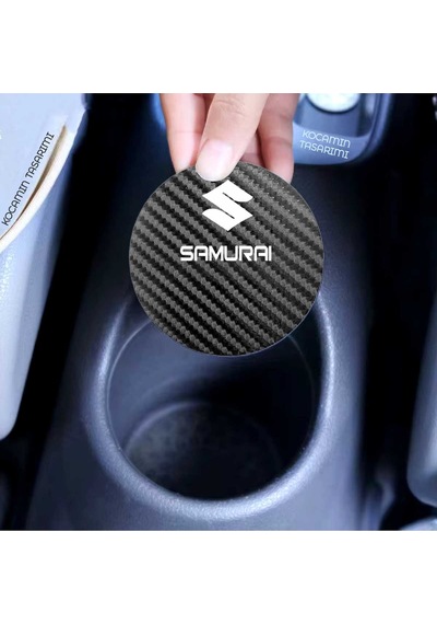 Suzuki Samurai Siyah Karbon Bardak Altlığı Suzuki Armalı Samurai Yazılı 7 Cm Dayanıklı Özel Tasarım 2 Adet 2 Adet