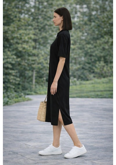 Alexander Gardi Alexandergardi Fitilli Fermuar Detayı Gömlek Yaka Elbise Siyah Nubuk