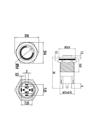 12A-G1Z-E 12Mm Çıkık Anahtarlı Işıklı Metal Buton - Beyaz