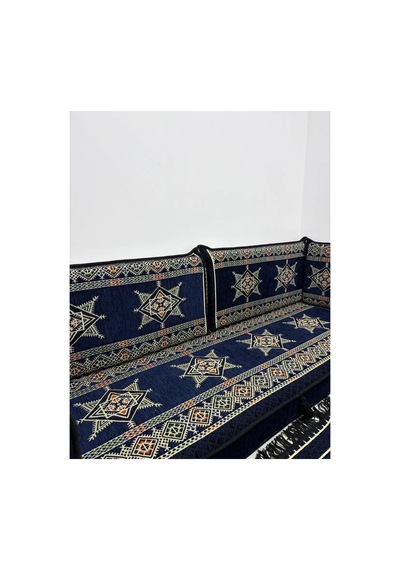 Yıldız Modeli Lacivert Otantik Şark Köşesi Takımı U Set - Geleneksel Yer Minderi Seti 10 Cm Minder Kalınlığı 15 Parça