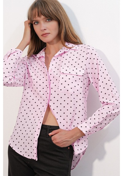 Hiccup Bdart Oversize Puantiyeli Dokuma Gömlek Toz Pembe