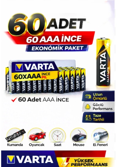 Aaa İnce Pil 60 Lı Ekonomik Paket Uzun Ömürlü