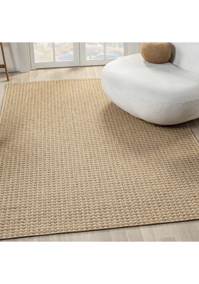 Düz Bej Kareli Hasır Dokuma Modern Halı - L667kabo Kahve