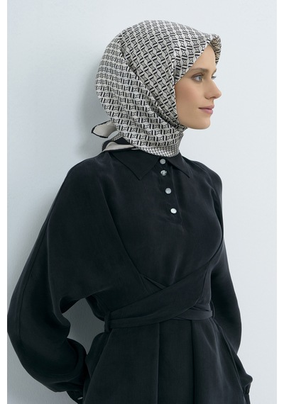 Armine Saf İpek Sura Eşarp-2026 İlkbahar-yaz- 950200d Krem-Siyah