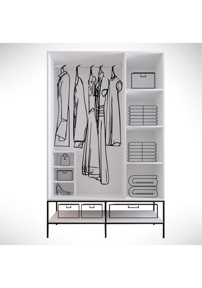 Pasific Home Martin 3 Kapaklı Gardırop Elbise Dolabı, Beyaz& Beyaz Mermer