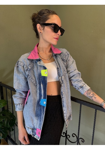 Ali Butik Pembe Yakalı Retro Denim Ceket