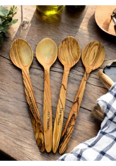F&s Woodart 4 Adet 22 Cm Zeytin Ağacı Tahta Kaşık Yemek Çocuk Mama Sahan Kaşığı