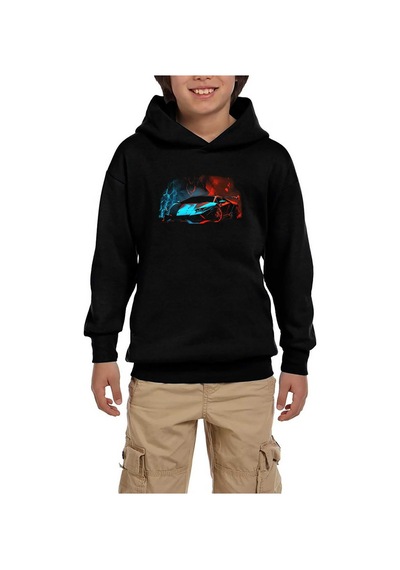 Zepplin Giyim Lamborghini Blue Red Neon Siyah Çocuk Kapşonlu Sweatshirt