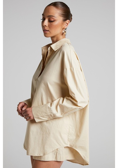 Seeh Bej Oversize Basic Kadın Gömlek Sh268