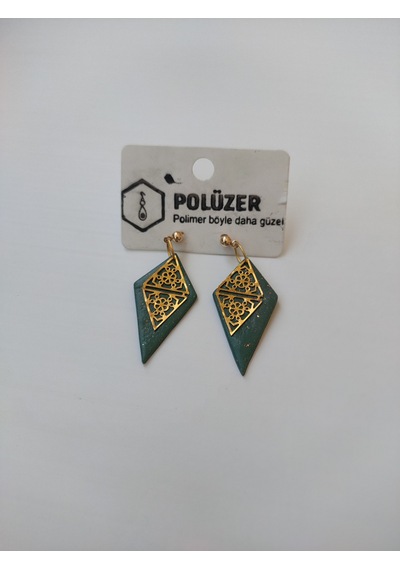 Polüzer Yaldızlı Metal Aparatlı Polimer Küpe Yeşil
