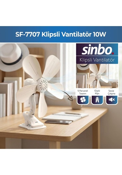 Sinbo Sf-7707 Klipsli Mini Vantilatör, Sessiz Fan, Güçlü Tutuşlu Klips, Ayarlanabilir Başlık, Masa Ve Bebek Yata