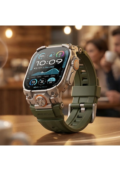 Watch Ultra 49mm Uyumlu Mohseven İwatch Armor Silikon Kordon Titanyum-yeşil