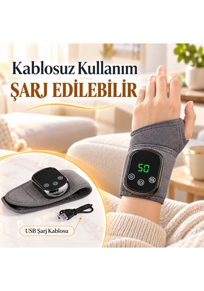 Valkyrie Isıtmalı Titreşimli El Bilek Masaj Aleti Şarjlı 5 Isı Ayarlı 3 Kademeli Masaj Destekli Gri