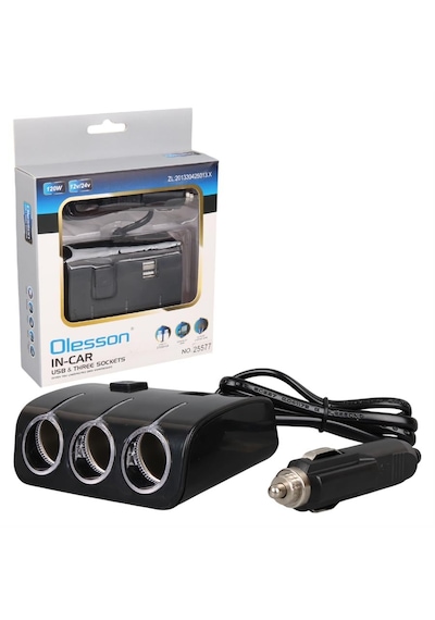 Xtechnx Olesson 1506 12-24v Çift Usb Girişli 120w 80 Cm Kablolu 3'lü Araç Çakmak Çoklayıcı