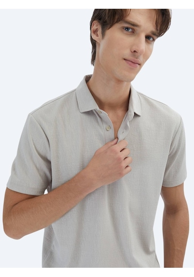 Kip Bej Jakarlı Polo Yaka T-shirt Bej