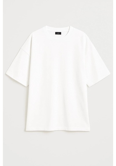 Markapia Woman Kadın Bisiklet Yaka Oversize %100 Pamuk T-shirt Beyaz Xs