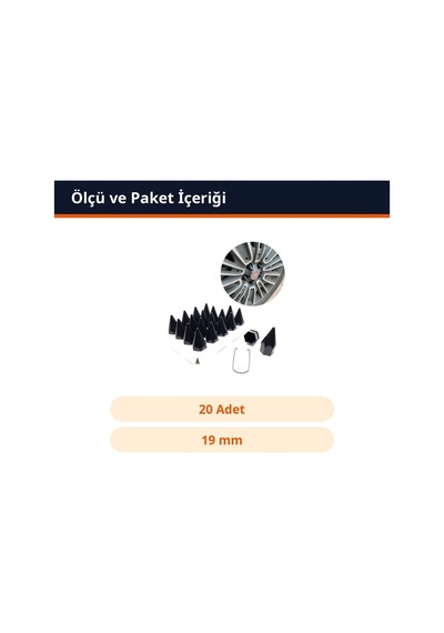 Trobus Sökme Aparatlı Sivri Bijon Kapağı Seti 20 Adet 19 Mm Siyah