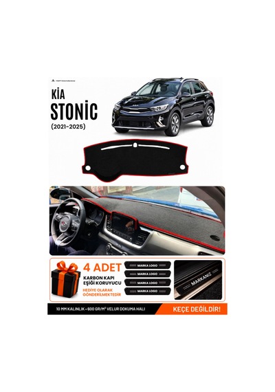 Kia Stonıc 2021-2025 Uyumlu Torpido Koruma, Torpido Örtüsü, Torpido Kılıfı - Siyah-kırmızı - Kı024